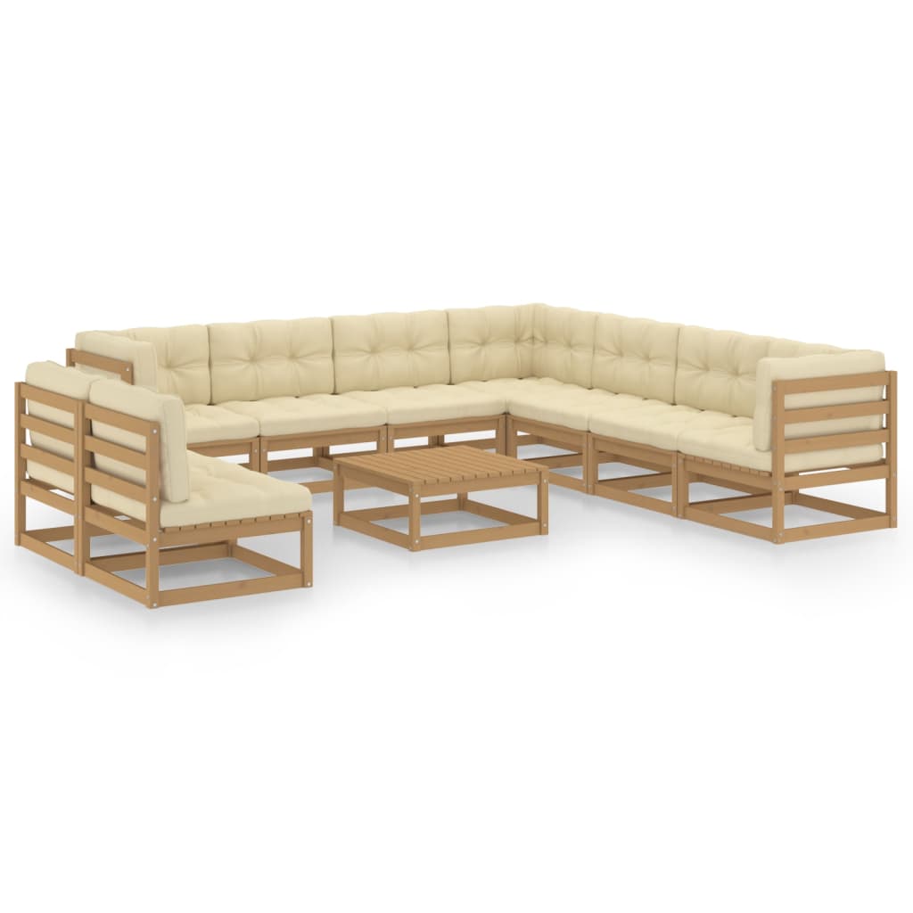10-tlg. Garten-Lounge-Set Kissen Honigbraun Kiefer Massivholz